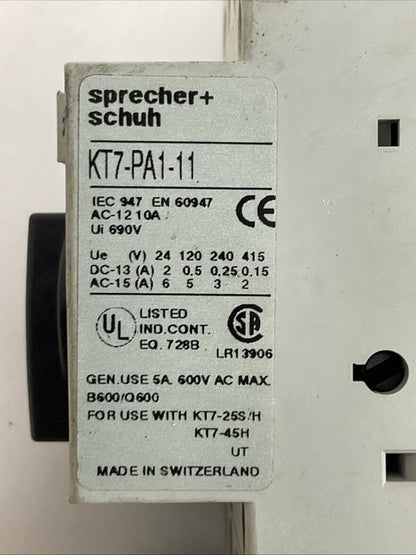 SPRECHER+SCHUH KTA7-25S-10A CIRCUIT BREAKER 6.3-10A CA7-9-10 CONTACTOR 277V COI