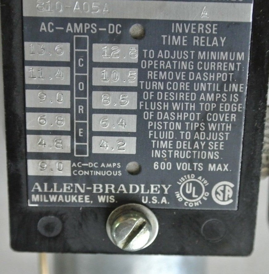 ALLEN-BRADLEY 810-A05A Ser. A MAGNETIC OVERLOAD RELAY 600V 9A AC/DC NEW SURPLUS