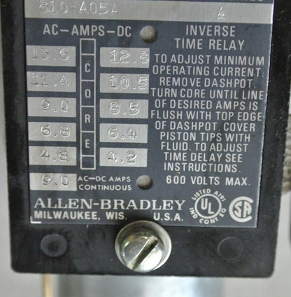 ALLEN-BRADLEY 810-A05A Ser. A MAGNETIC OVERLOAD RELAY 600V 9A AC/DC NEW SURPLUS