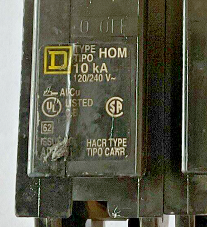 SQUARE D HOM215 & HOM260 CIRCUIT BREAKER 10KA 20A,60A 15A HAS CHIP***LOTOF2***