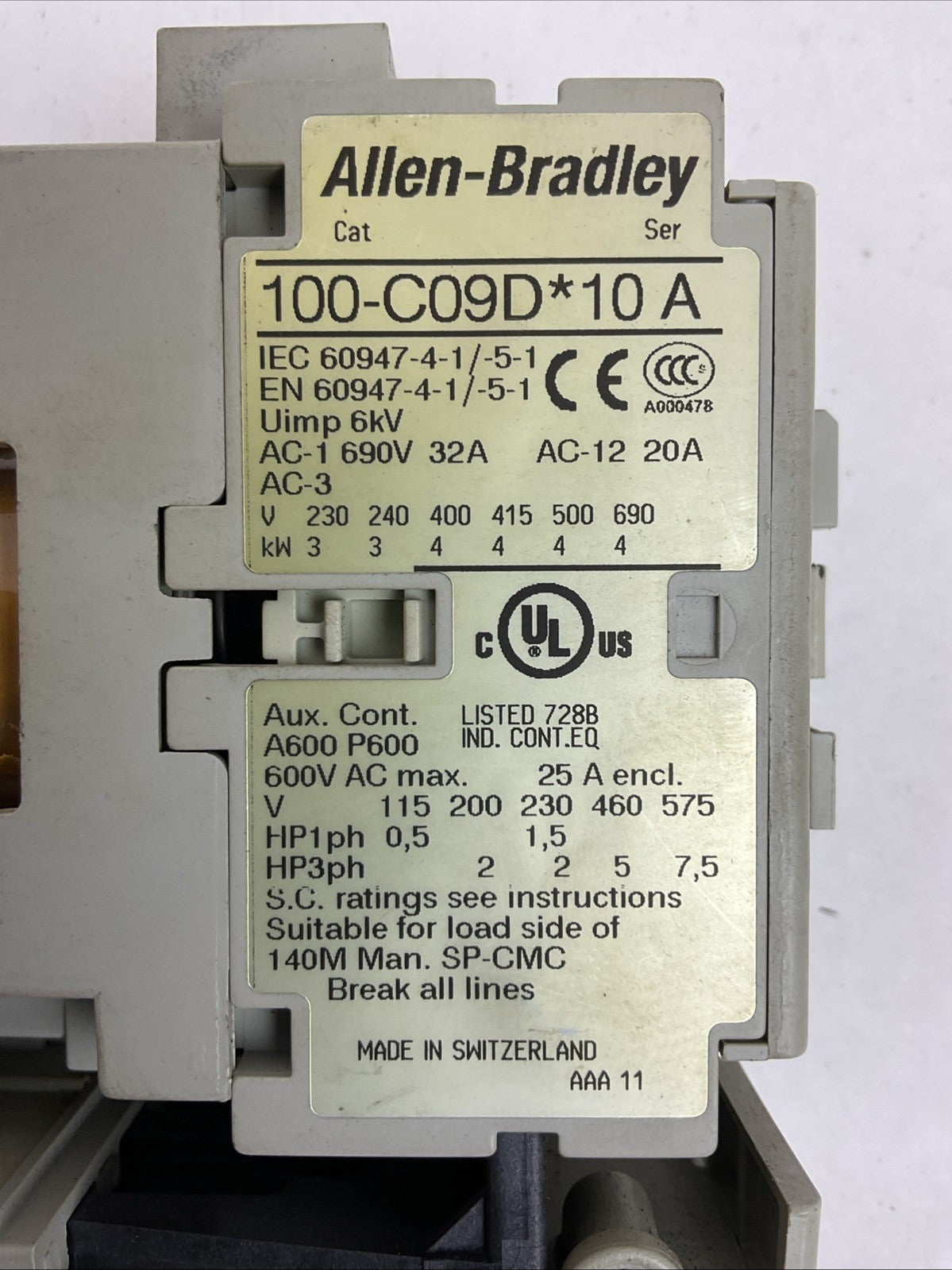 ALLEN BRADLEY STARTER(100-C09D*10 CONTACTOR 24VDC COIL+193-ED1CB RELAY 1.0-5.0A)