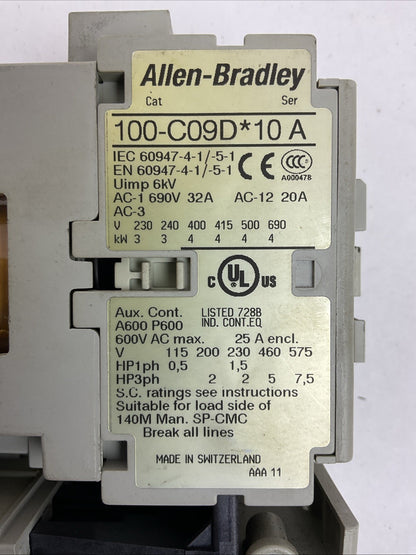 ALLEN BRADLEY STARTER(100-C09D*10 CONTACTOR 24VDC COIL+193-ED1CB RELAY 1.0-5.0A)