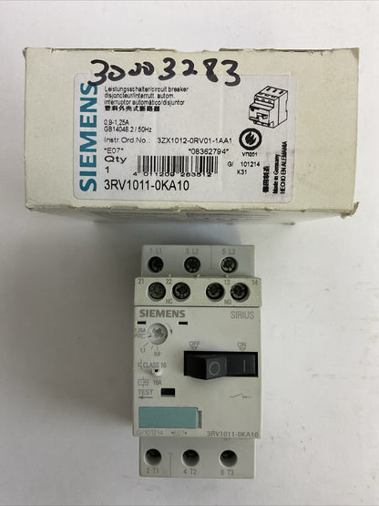 SIEMENS 3RV1011-0KA10 CIRCUIT BREAKER 0.9-1.25A