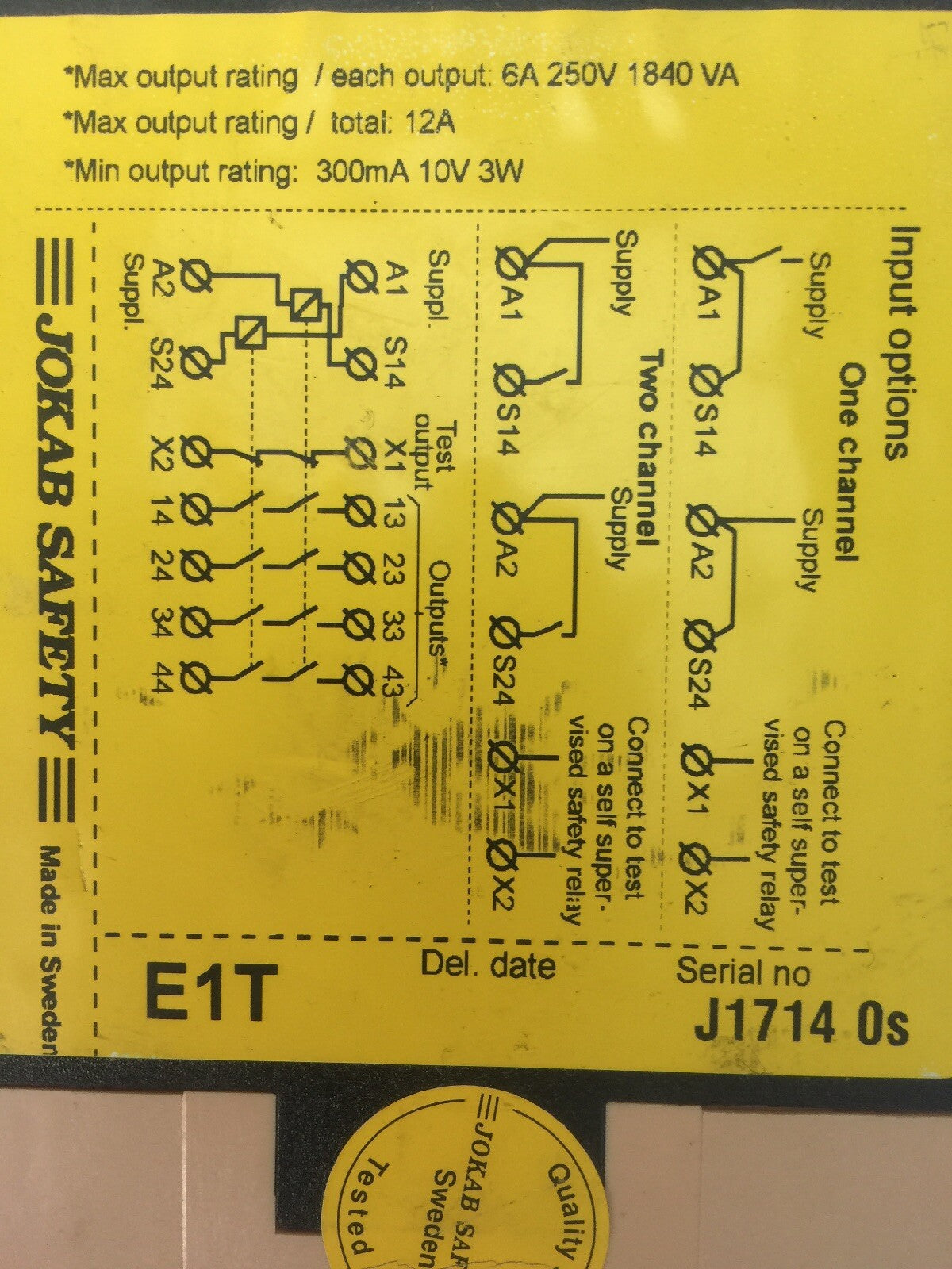 JOKAB SAETY E1T EXPANSION RELAY 6A 250V 1840VA