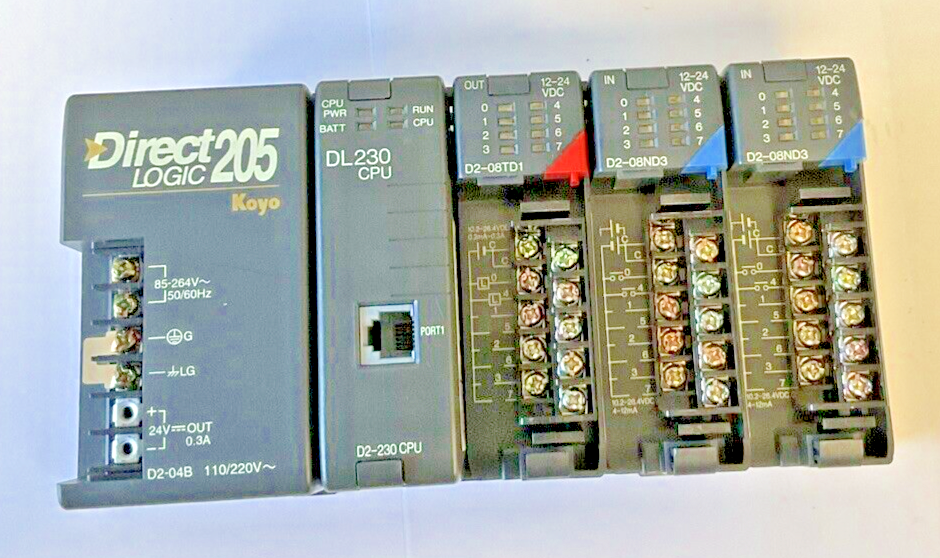 AUTOMATIONDIRECT D2-04B,DL230CPU,D2-08TDI,D2-08ND3(2) PLC RACK