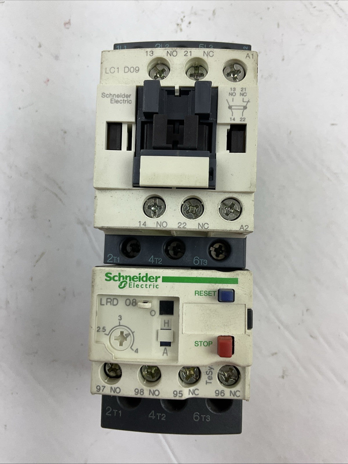 SCHNEIDER STARTER LC1 D09 CONTACTOR 25A 600VAC 7.5HP LRD 08 RELAY 2.5-4A