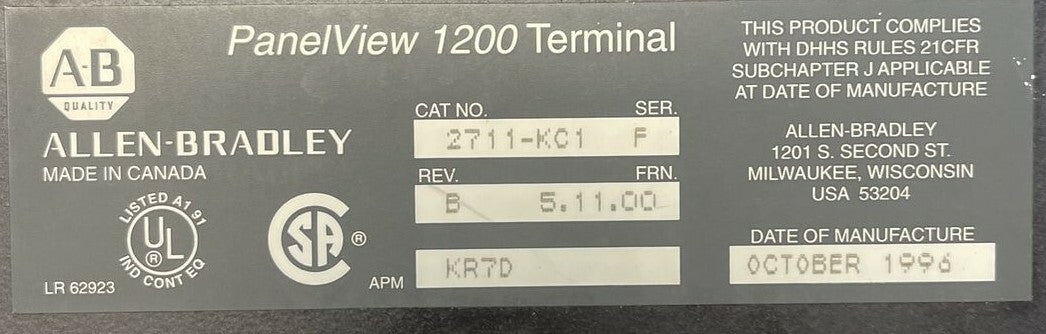 ALLEN BRADLEY 2711-KC1 PANEVIEW 1200 TERMINAL SER F REV B FRN 5.11.00