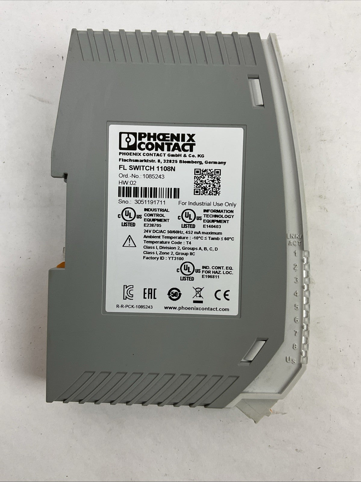 PHOENIX FL SWITCH 1108N 8-PORT ETHERNET SWITCH