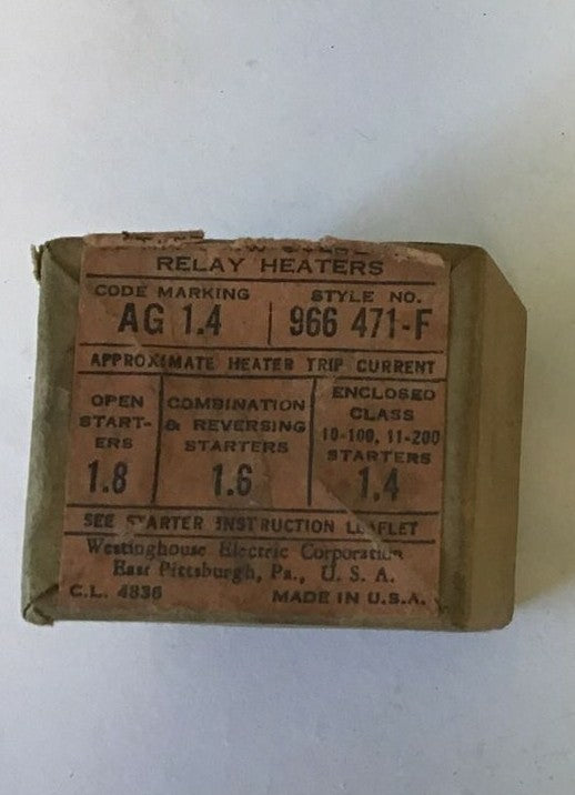 WESTINGHOUSE 966471-F RELAY HEATERS AG 1.4  ***LOTOF2***