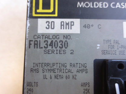 SQUARE D FAL34030 MOLDED CASE CIRCUIT BREAKER - 30A, 240VAC