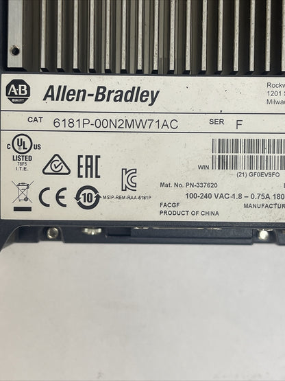 ALLEN BRADLEY 6181P-00N2MW71AC NON-DISPLAY INDUSTRIAL COMPUTER SER F 100-240VAC