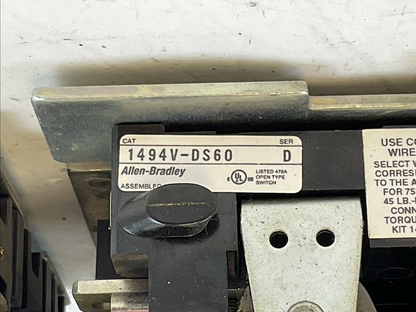 ALLEN BRADLEY DISCONNECT SWITCH 1494V-DS60 SER D 1494V-FS60 SER D LPJ-60SP FUSES