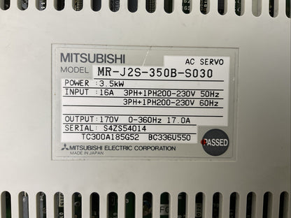 MITSUBISHI MR-J2S-350B-S030 AC SERVO OUTPUT 170V 17A INPUT 200-230V POWER 3.5kW