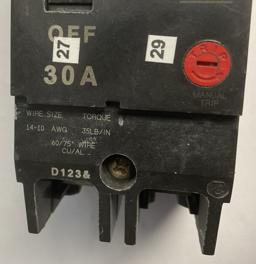 GE TEY230 CIRCUIT BREAKER 30A 480VAC 2POLE 250VDC