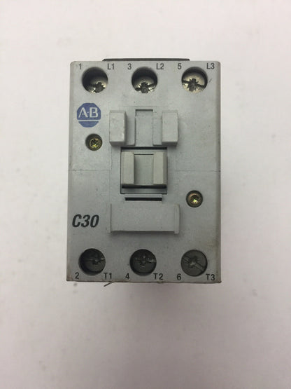 ALLEN BRADLEY 100-C30Z*00 SER B CONTACTOR 600VAC 45AMP 3PH 25 HP COIL 24VDC