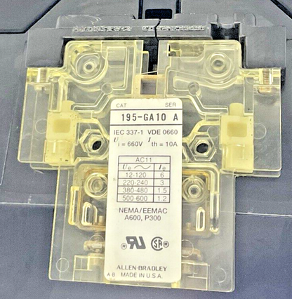 ALLEN BRADLEY 100-B250N*3 CONTACTOR SER.B,AUX CONTACT 195-GA10, COIL GG473