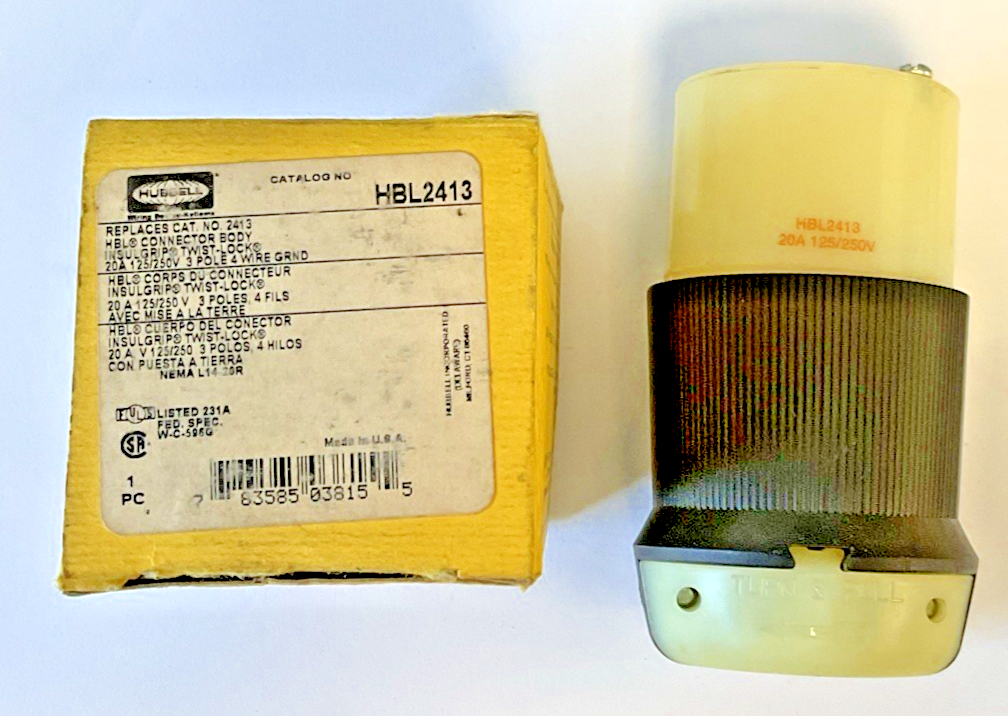 HUBBELL HBL2413 TWIST PLUG 20A 125/250VAC 3POLE 4WIRE 3PH