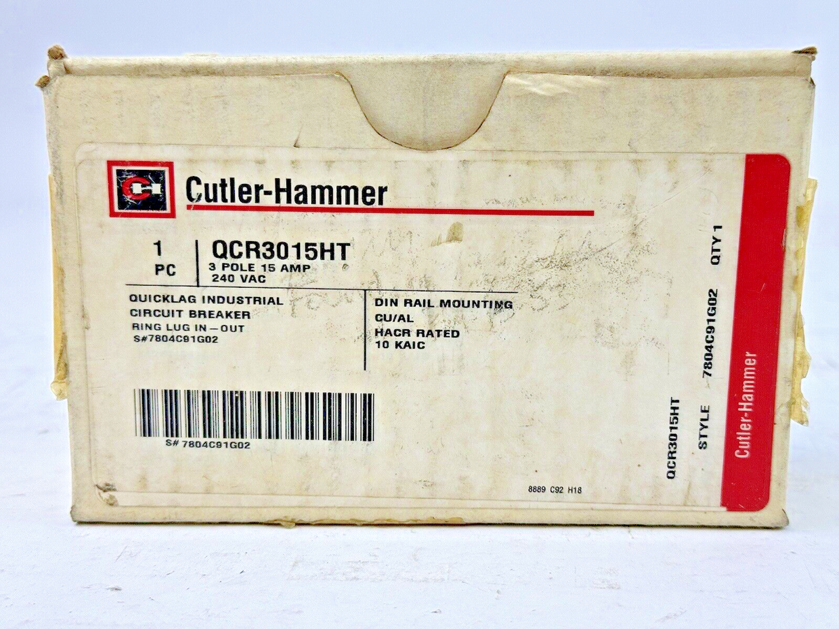 CUTLER-HAMMER - QCR3015HT - CIRCUIT BREAKER - 15A/3 POLE/240 VAC/ HACR TYPE- NEW
