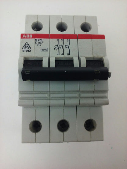 ABB S273, CIRCUIT BREAKER, K 16A, 3POLE, 277/480VAC, MAX 440, 10KA, VDE0660, NEW