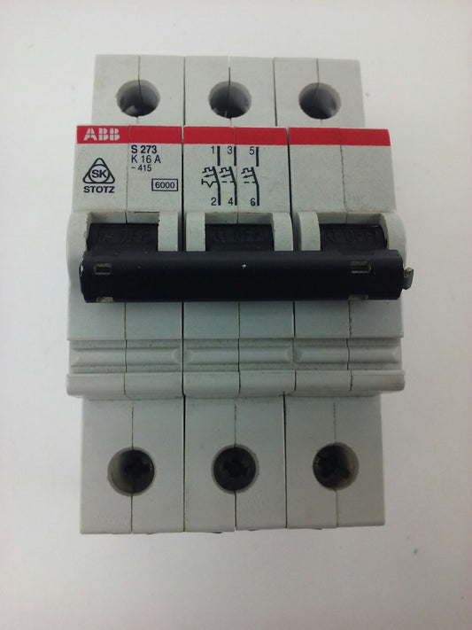 ABB S273, CIRCUIT BREAKER, K 16A, 3POLE, 277/480VAC, MAX 440, 10KA, VDE0660, NEW