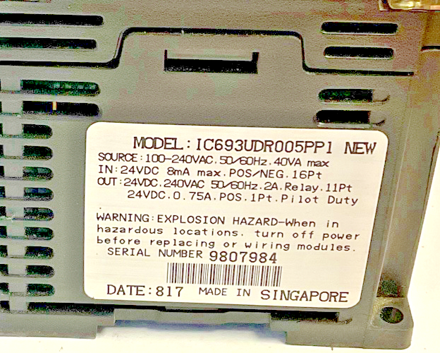 GE IC693UDR005PP1 PROGRAMMABLE CONTROLLER MODULE 40VA 240VAC SERIES 90 MICRO