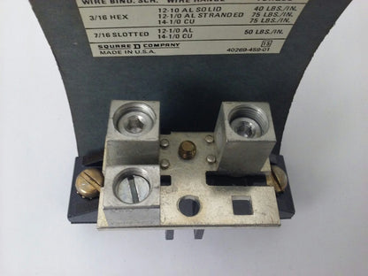 SQUARE D SN100FA,SER.B2 GROUNDABLE NEUTRAL ASSEMBLY,100A, 277/480VAC,125/250VDC,