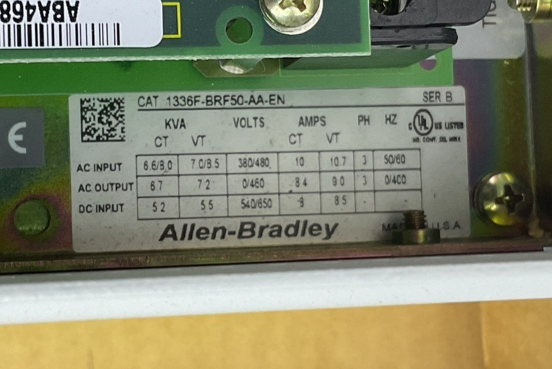 ALLEN BRADLEY 1336F-BRF50-AA-EN AC FREQ. DRIVE SER.B 460VAC 5HP 50/60HZ
