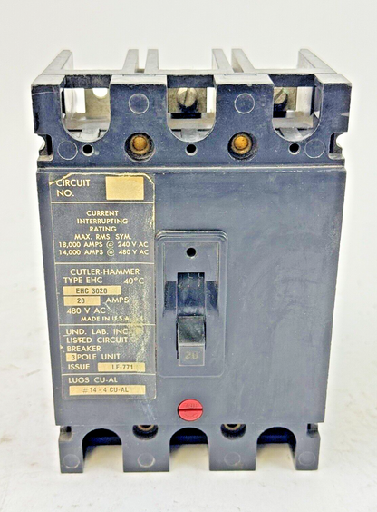 CUTLER-HAMMER / EATON - EHC3020 - CIRCUIT BREAKER - 20A/ 240 VAC/ 3 POLE
