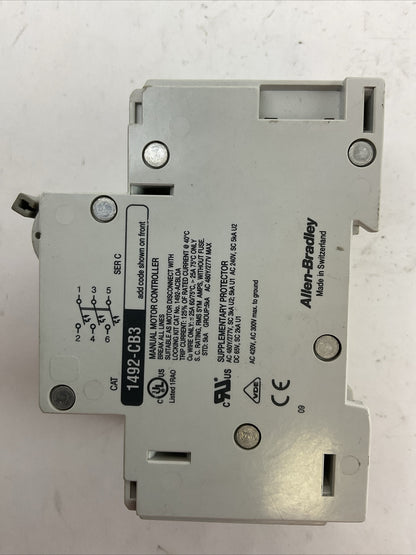 ALLEN BRADLEY 1492-CB3G150 MANUAL MOTOR CONTROLLER 15A 10HP 480Y/277VAC SER C