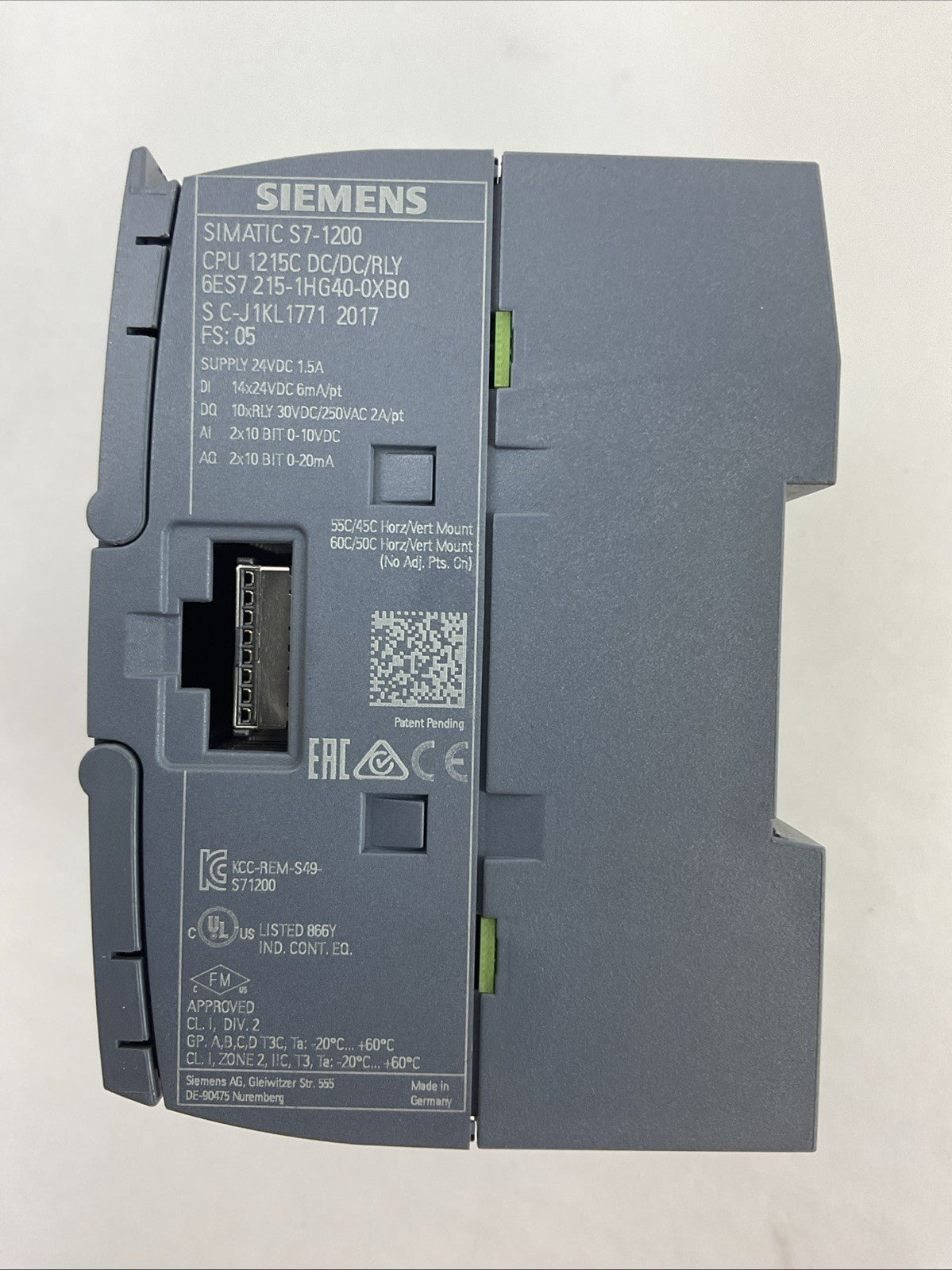 SIEMENS 1P 6ES7 215-1HG40-0XB0 SIMATIC S7-1200 CPU 1215C DC/DC/RKLY