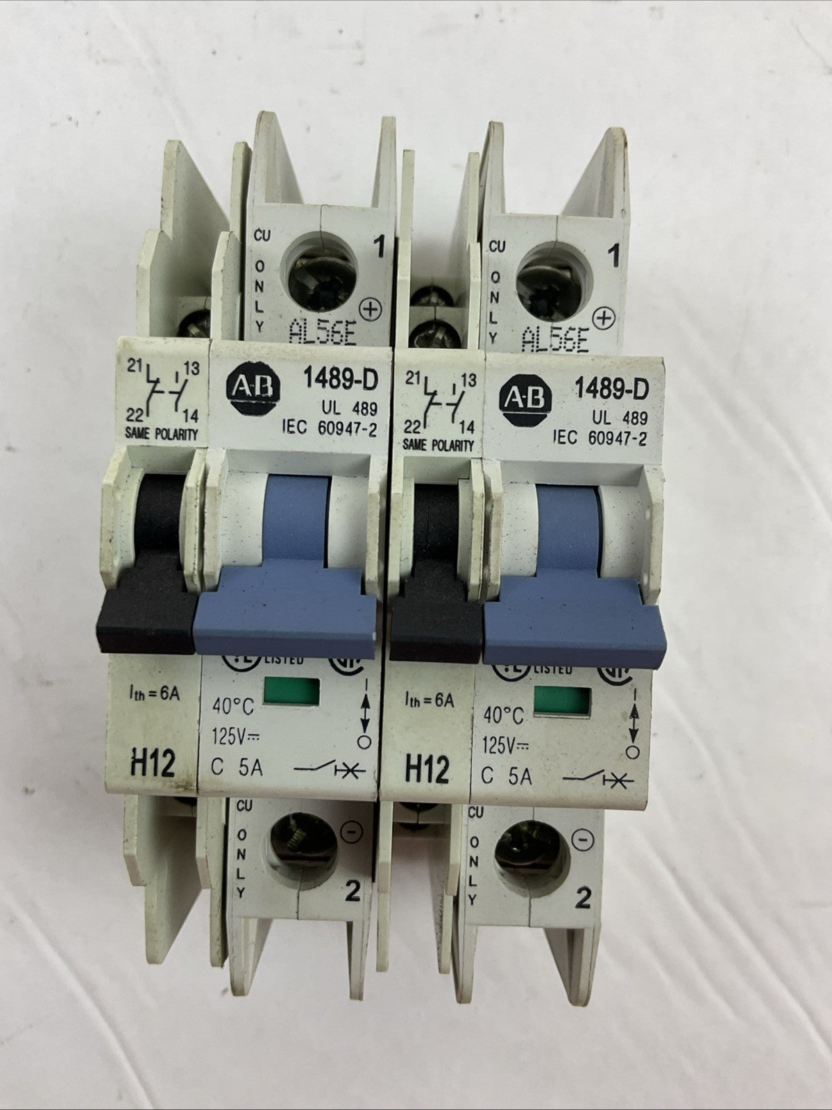 ALLEN BRADLEY 1489-D1C050 SER A CIRCUIT BREAKER 125VDC 5A 1489-ABH12 (LOT OF  2)