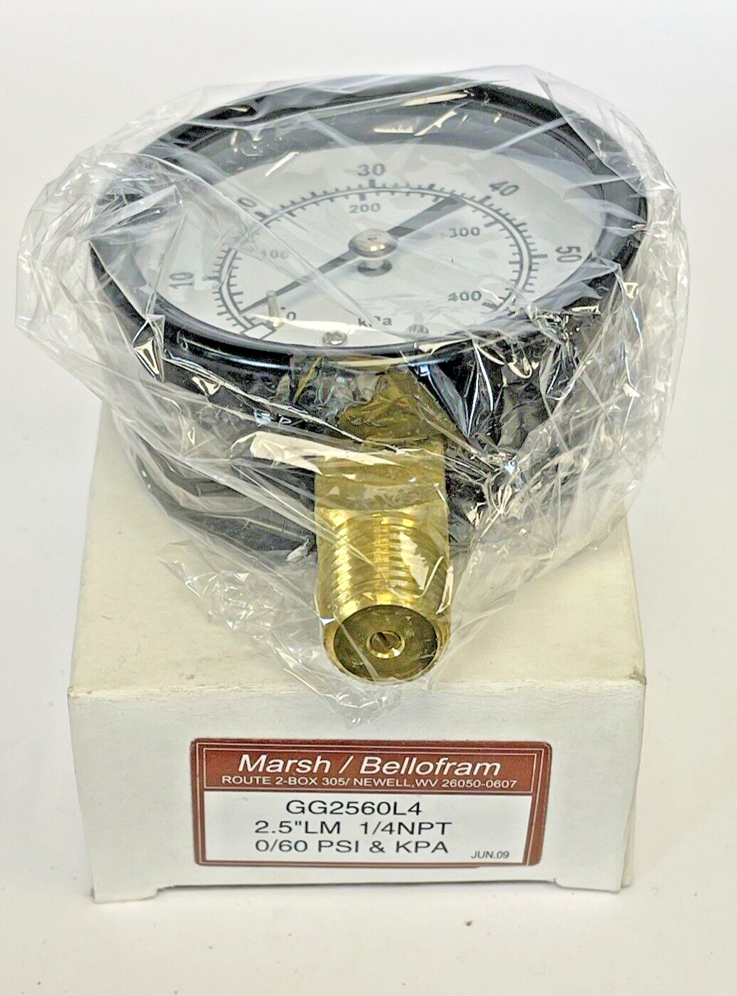 MARSH/ BELLOFORM - GG2560L4- PRESSURE GAUGE - 2.5" DIAMETER, 1/4" NPT, 0-60 PSI