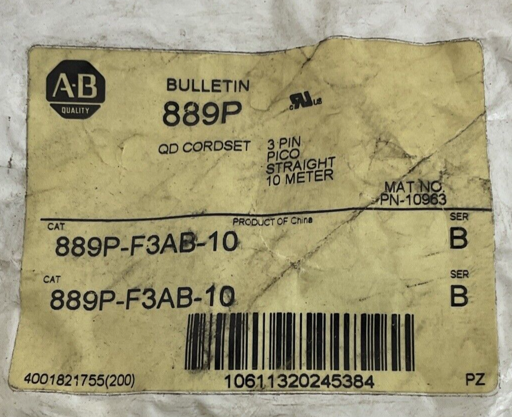 ALLEN BRADLEY 889P-F3AB-10 QD CORDSET SER.B