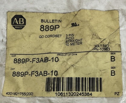 ALLEN BRADLEY 889P-F3AB-10 QD CORDSET SER.B