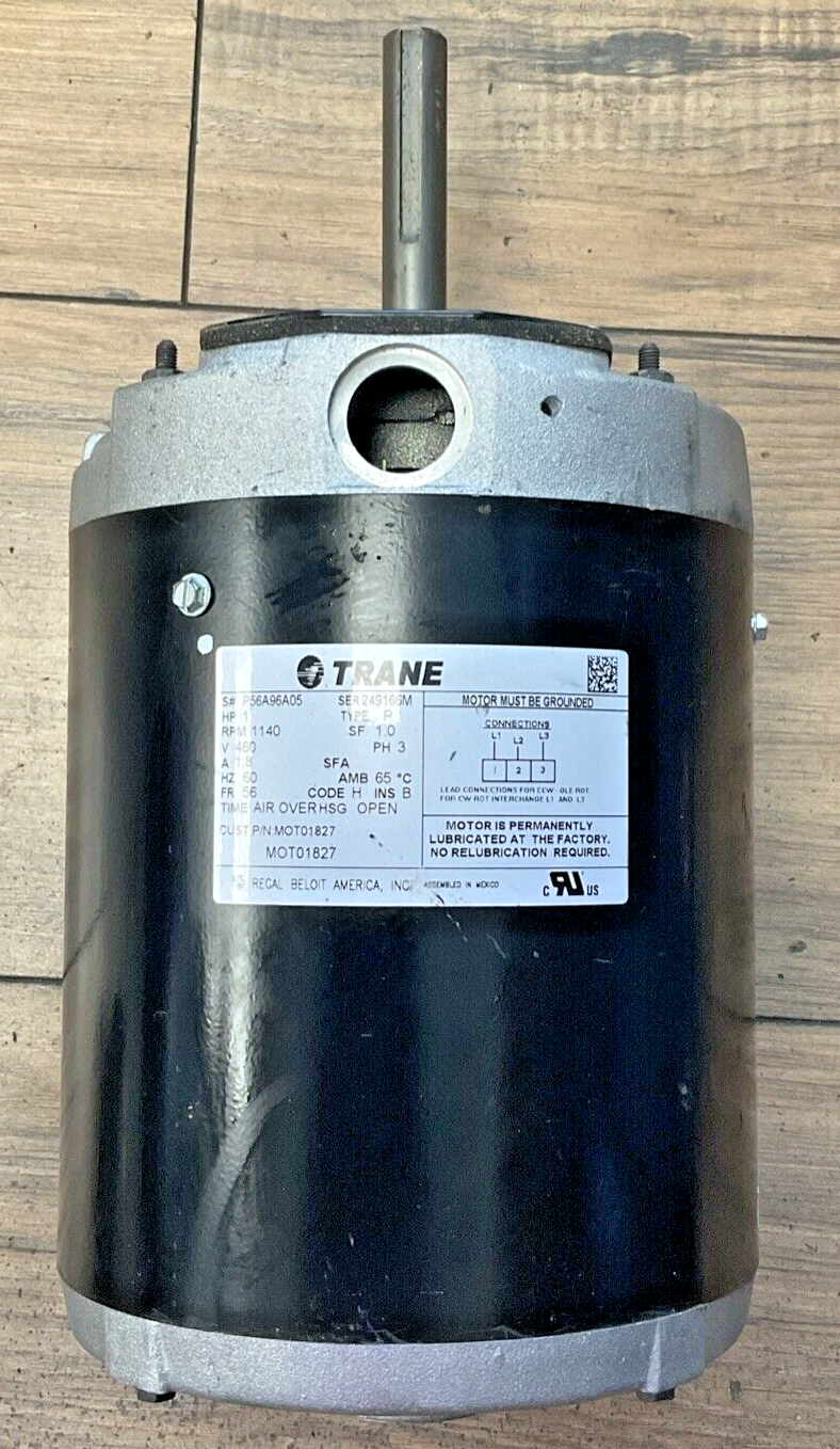 TRANE MOT01827 MOTOR HP1 RPM 1140 60HZ FR 56 PH3 CODE H