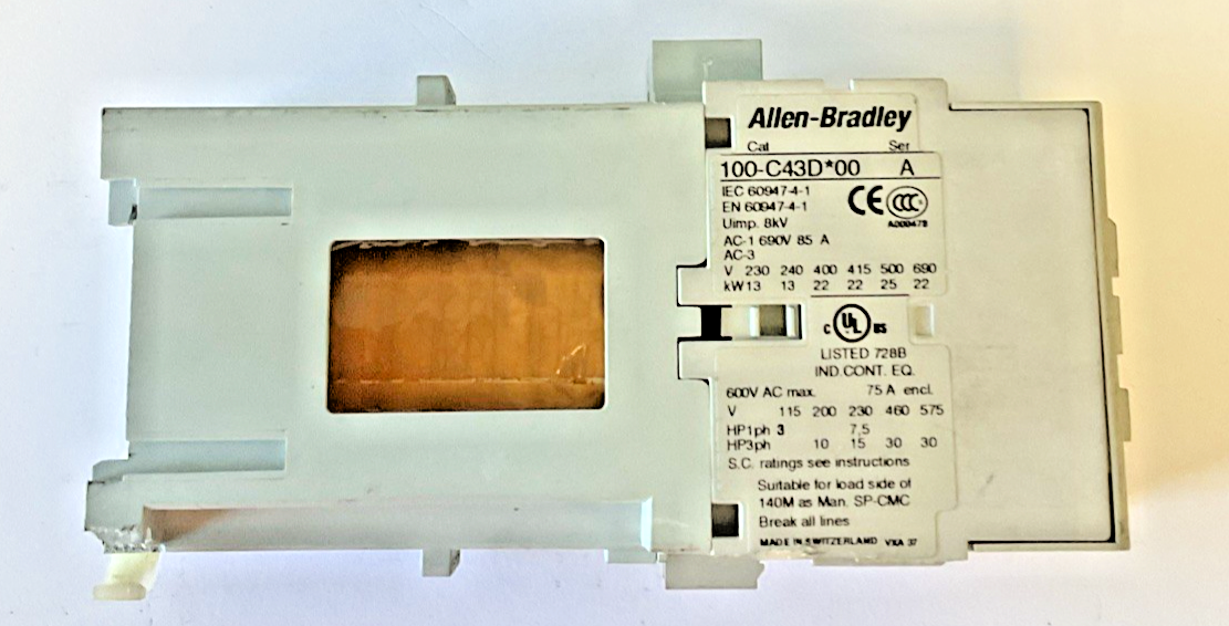 ALLEN BRADLEY 100-C43D*00 CONTACTOR SER.A 600VAC 75A