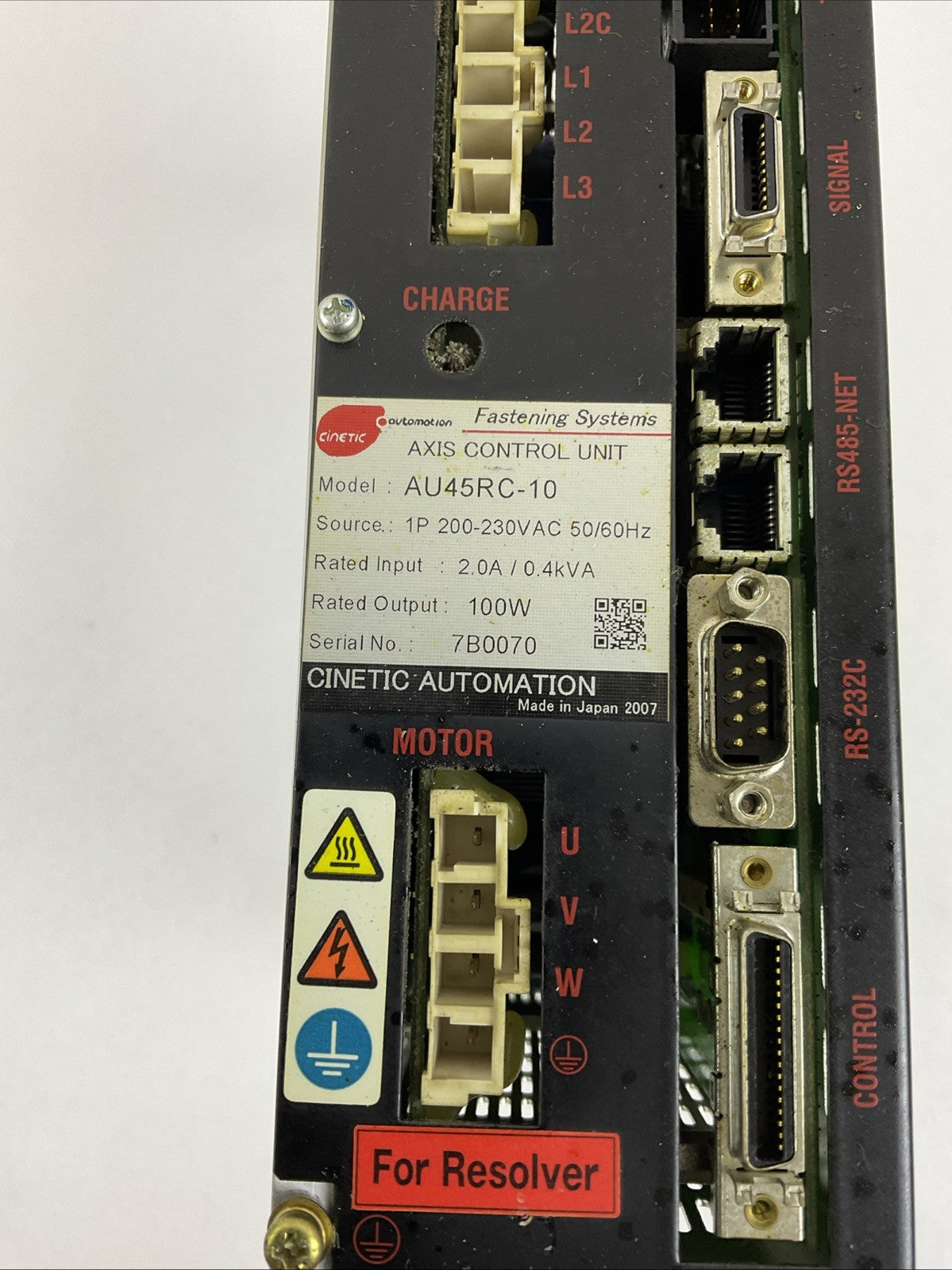 CINETIC AUTOMATION AU45RC-10 AXIS CONTROL UNIT 230VAC 2.0A/0.4KVA 100W 50/60HZ