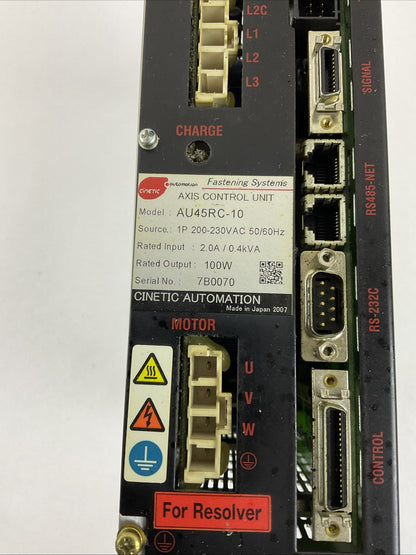CINETIC AUTOMATION AU45RC-10 AXIS CONTROL UNIT 230VAC 2.0A/0.4KVA 100W 50/60HZ
