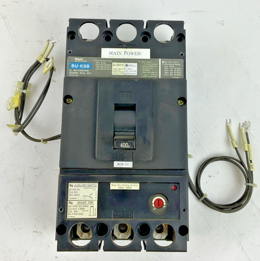 FUJI ELEC BU-KSB3400 CIR. BREAKER 400A W/ BU-WKH AUX SWITCH W/ BU-FKH120A SHUNT