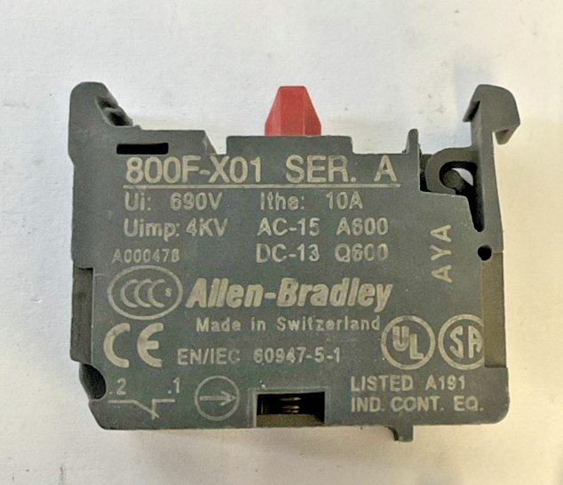 ALLEN BRADLEY 800F-X01 CONTACT BLOCK SER.A 600V 10A 4KV***LOTOF4***