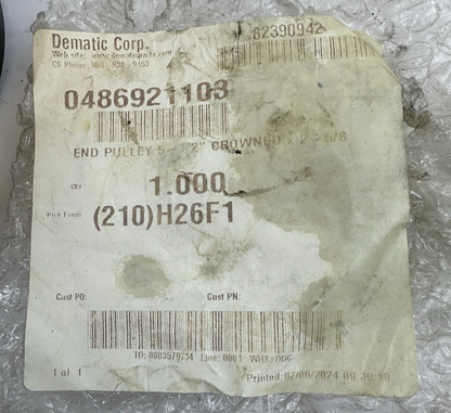 DEMATIC 0486921103 END PULLEY 5-1/2" CROWNED FACE X 2-5/8