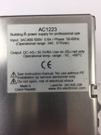 IFM AC1223 POWER SUPPLY INPUT 3AC400-500V 0.8A/PHASE OUTPUT DC-AS-i 30.5V/8A