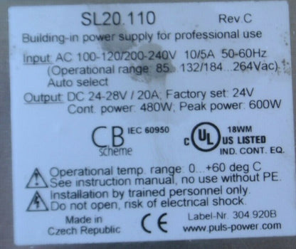 PULS SL20 110, Rev. C / POWER SUPPLY / OUTPUT = 24VDC, 20A