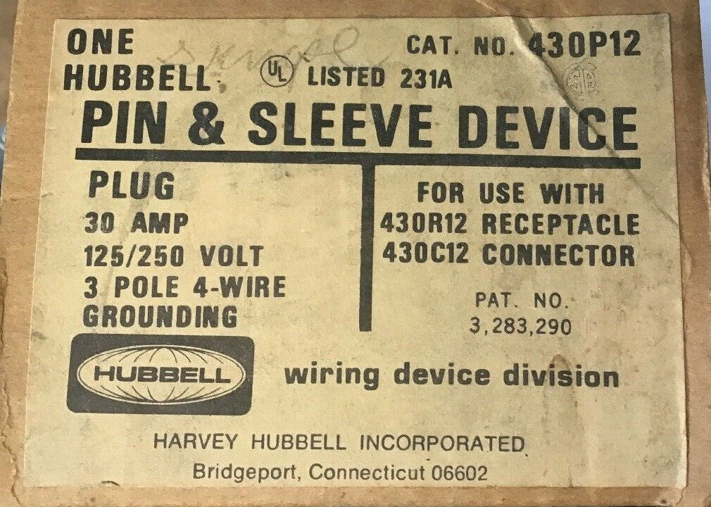 HUBBELL 430P12 PIN&SLEEVE  30AMP 125/250V 3POLE 4-WIRE GROUNDING