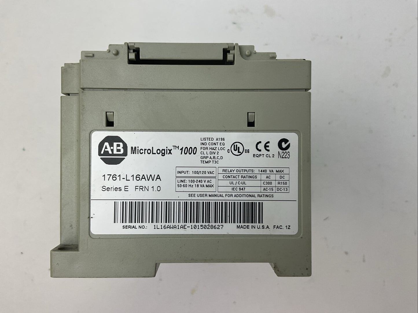 ALLEN BRADLEY 1761-L16AWA MICROLOGIX 1000 SER E FRN 1.0 CONTROLLER