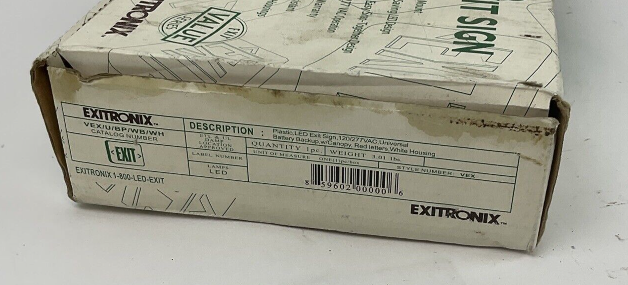 EXITRONIX VEX/U/BP/WB/WH VALUE SERIES LED EXIT SIGN 120/277VAC
