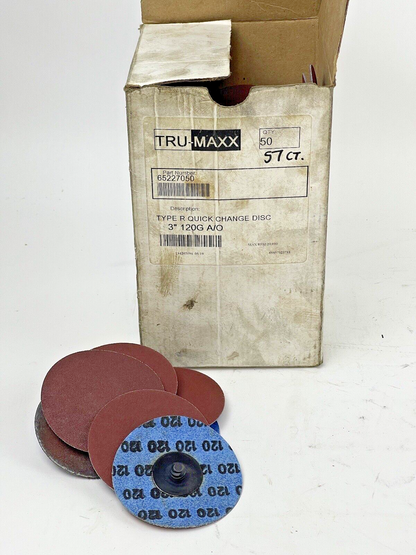 TRU-MAXX *BOX OFF 57* 65227050-  TYPE R -Qck Change Disc: 3″,120 Grit,A/O,Coated