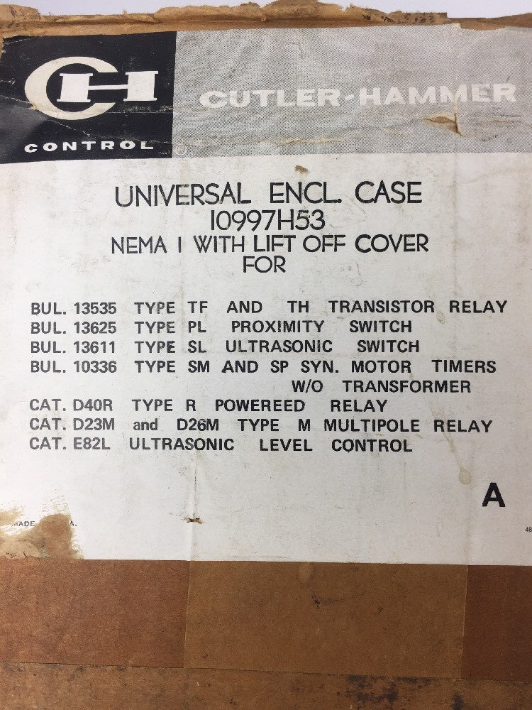 CUTLER HAMMER 10997H53 ENCLOSURE CASE W/LIFT OFF COVER FOR RELAYS TIMERS SWITCH