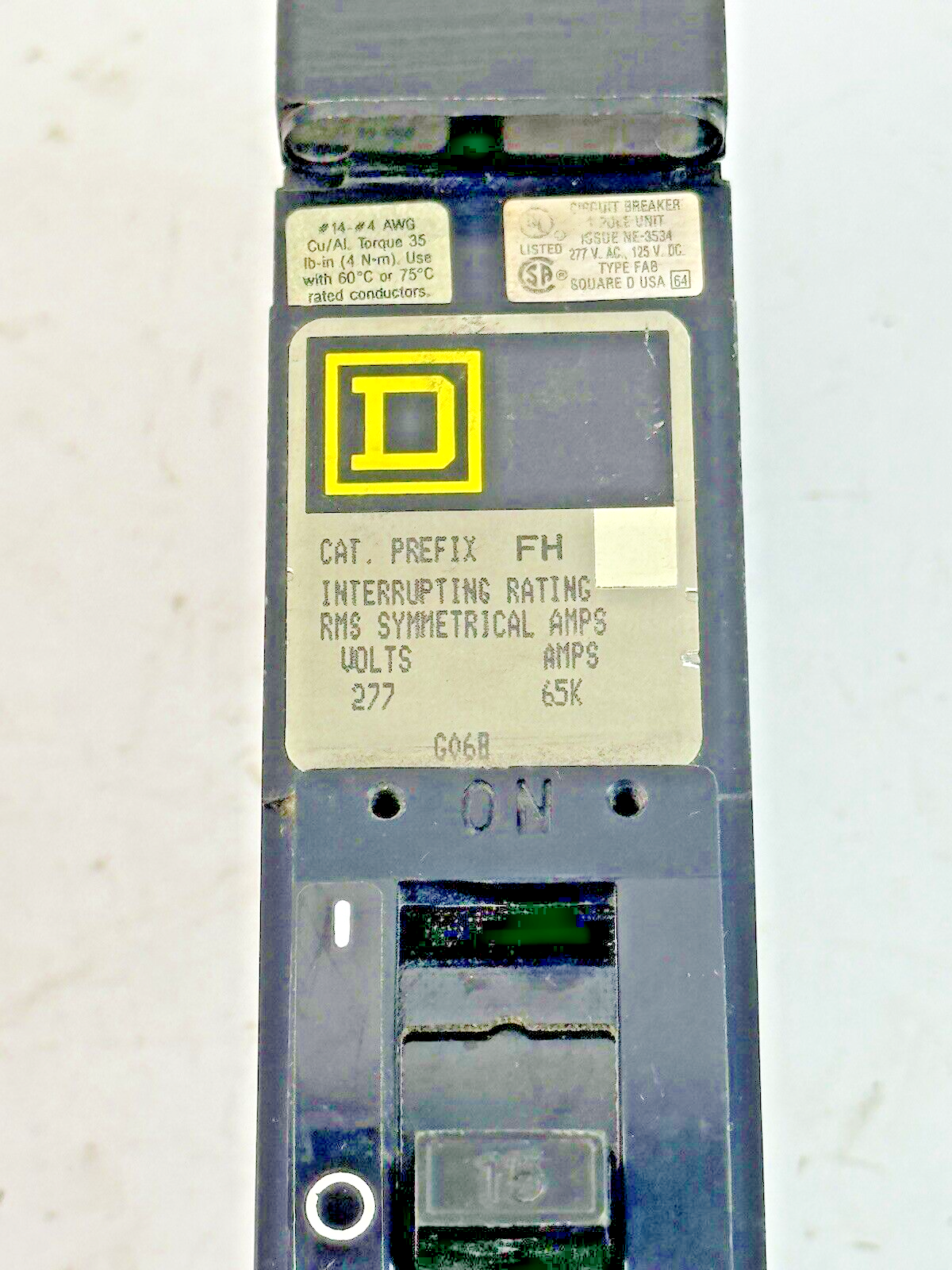 SQUARE D - FHB16015C - I-LINE MOLDED CASE CIRCUIT BREAKER - 1 POLE/ 15 A/ 277VAC