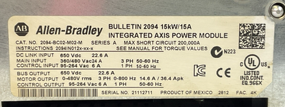 ALLEN BRADLEY 2094-BC02-M02-M INTERGRATED AXIS POWER MODULE 2094-EN02D-M01-S0